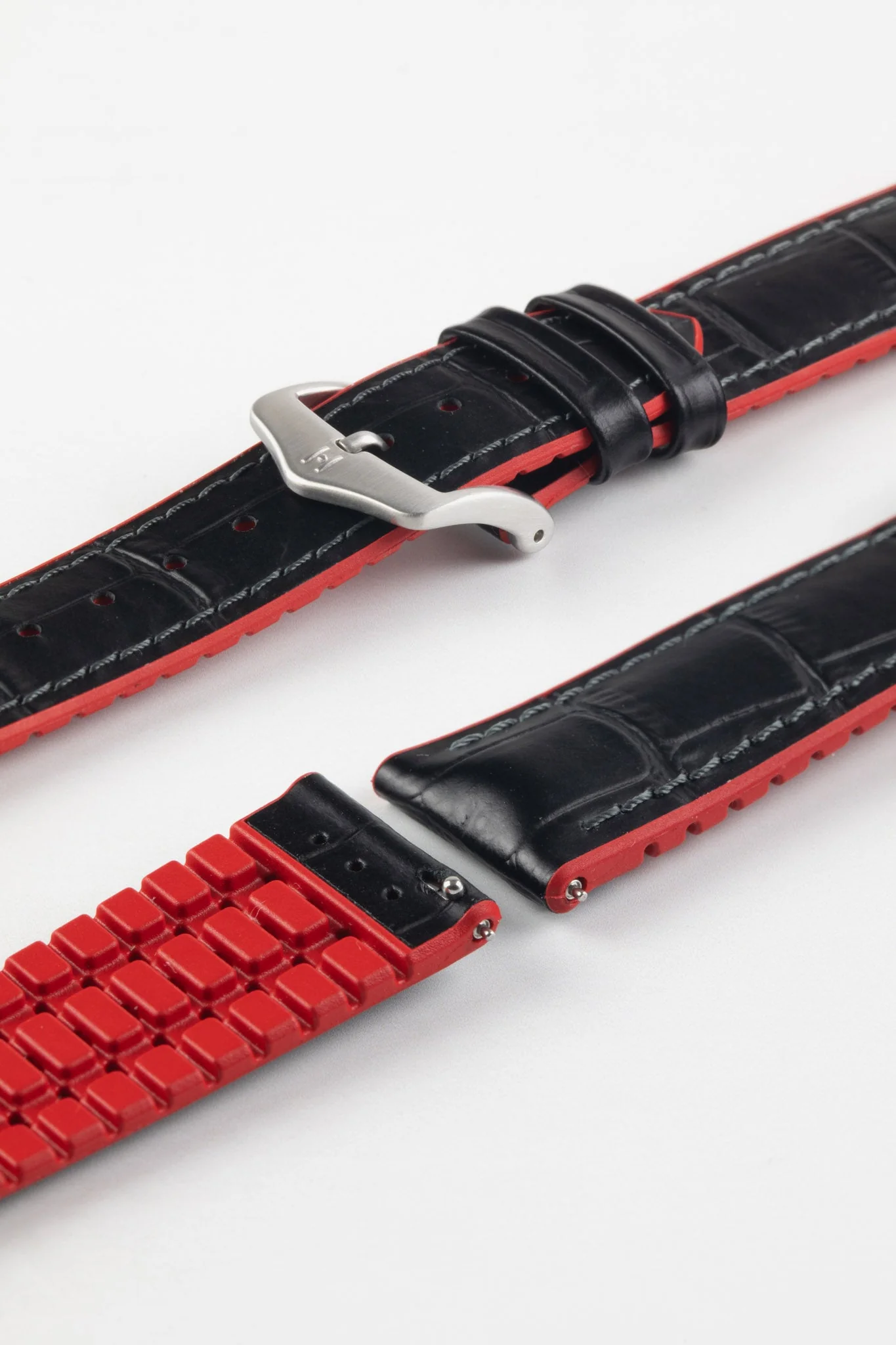 Hirsch ANDY Alligator Embossed Performance Watch Strap in BLACK / RED - Image 10