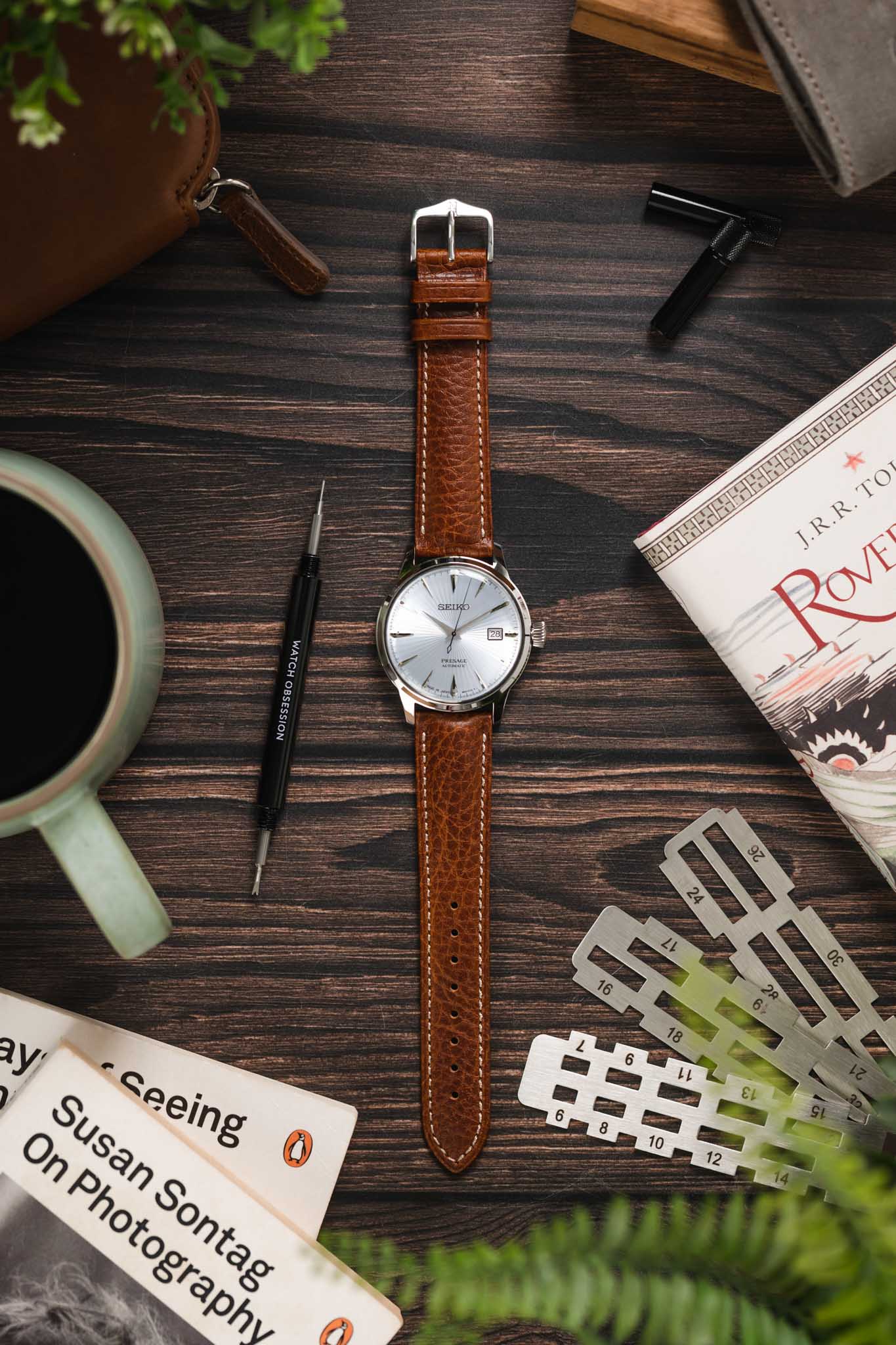 Hirsch BOSTON NQR Buffalo Calfskin Leather Watch Strap in GOLD BROWN - Image 6