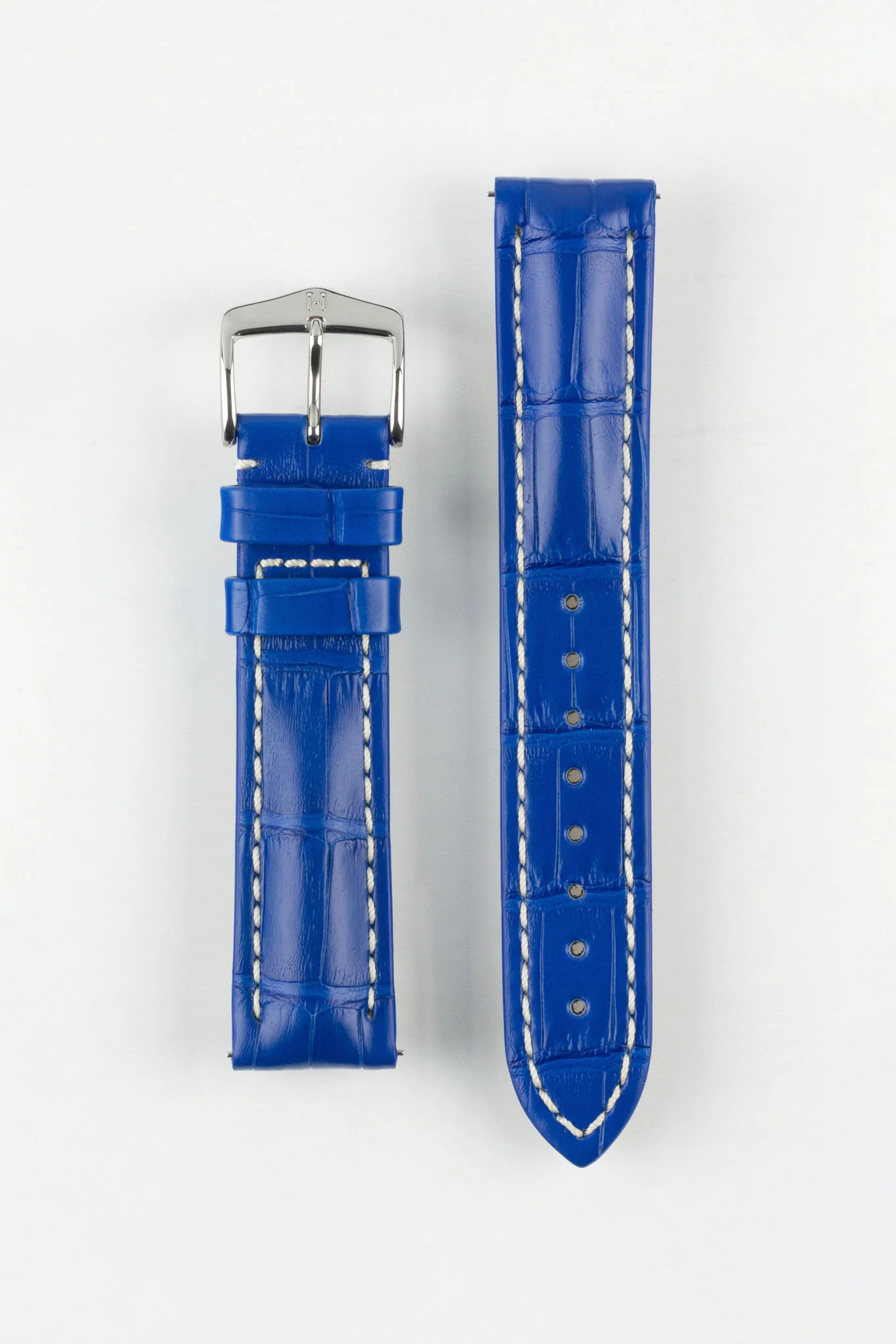 Hirsch CAPITANO Padded Alligator Leather Water-Resistant Watch Strap in ROYAL BLUE