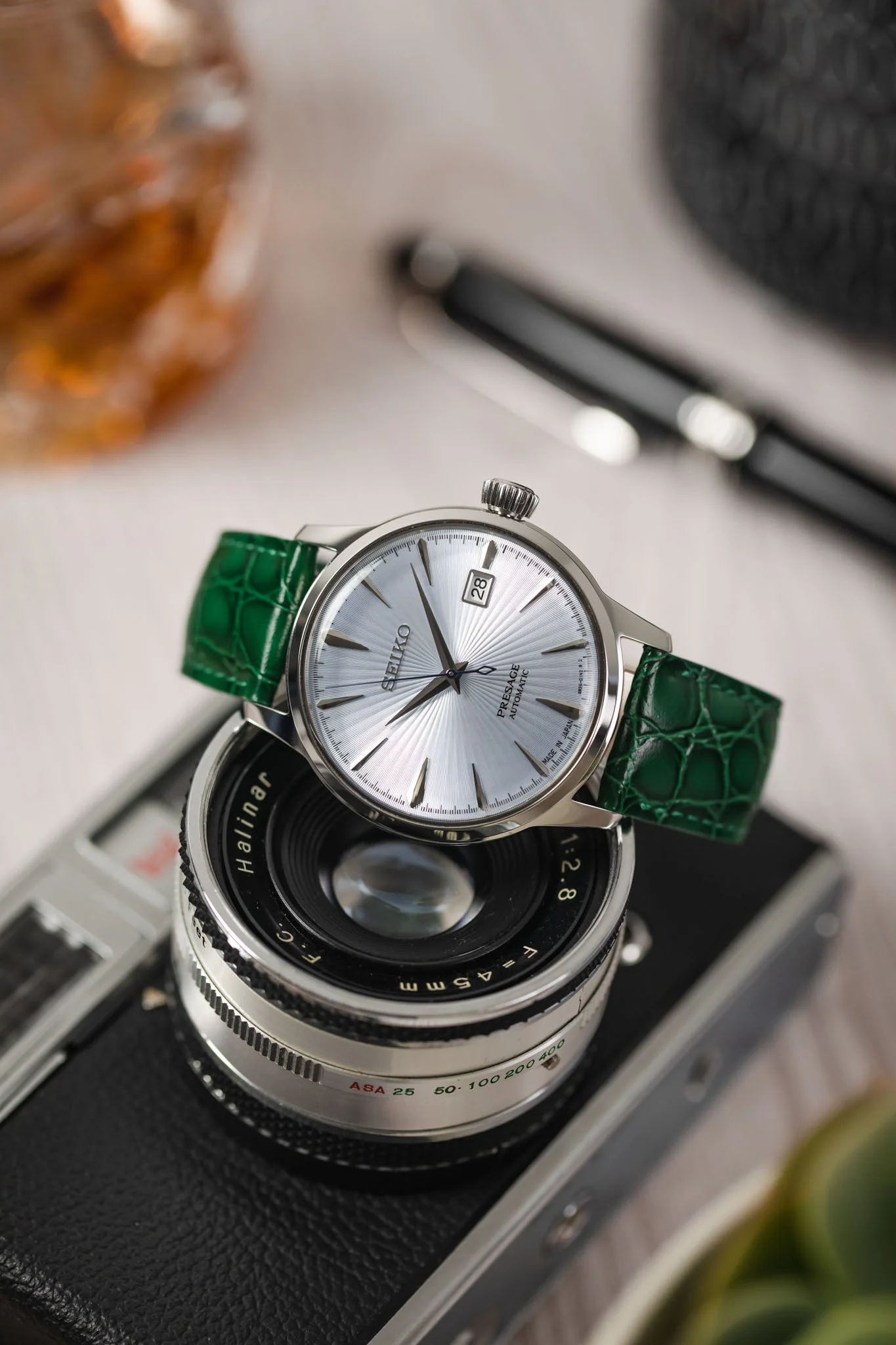Hirsch CROCOGRAIN NQR Crocodile Embossed Leather Watch Strap in GREEN - Image 4
