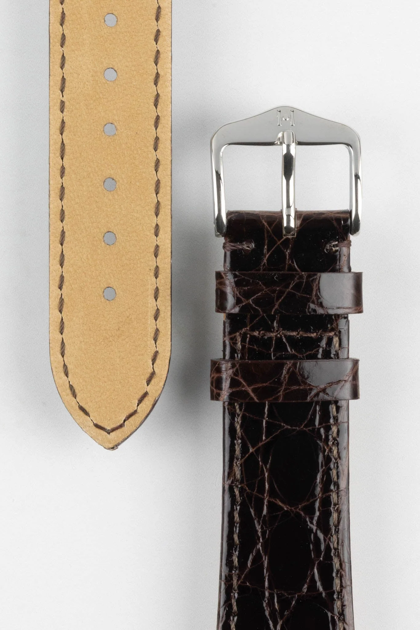 Hirsch GENUINE CROCO Open-Ended Crocodile Leather Watch Strap in BROWN - Image 2