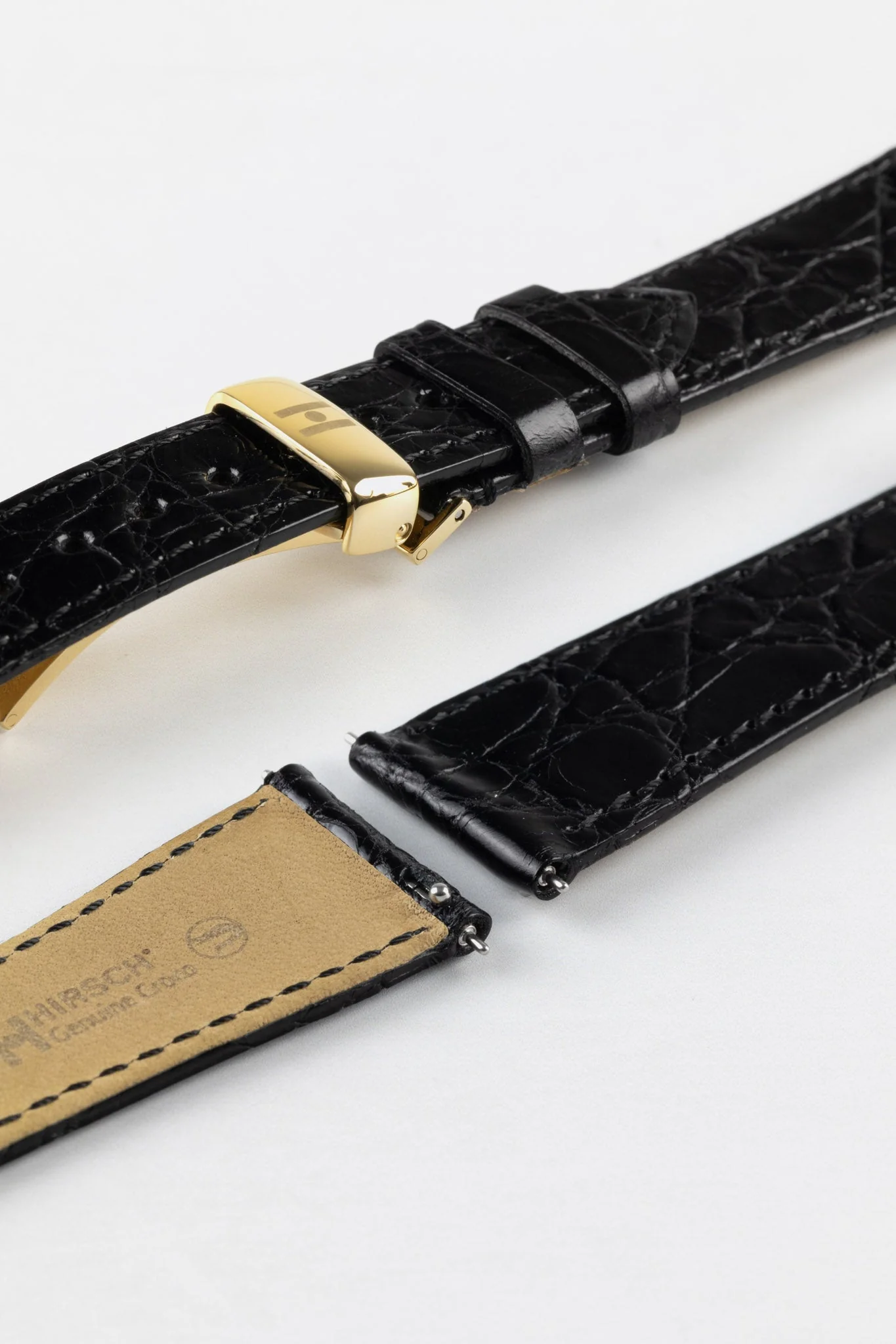 Hirsch GENUINE CROCO Shiny Crocodile Leather Watch Strap in BLACK - Image 11