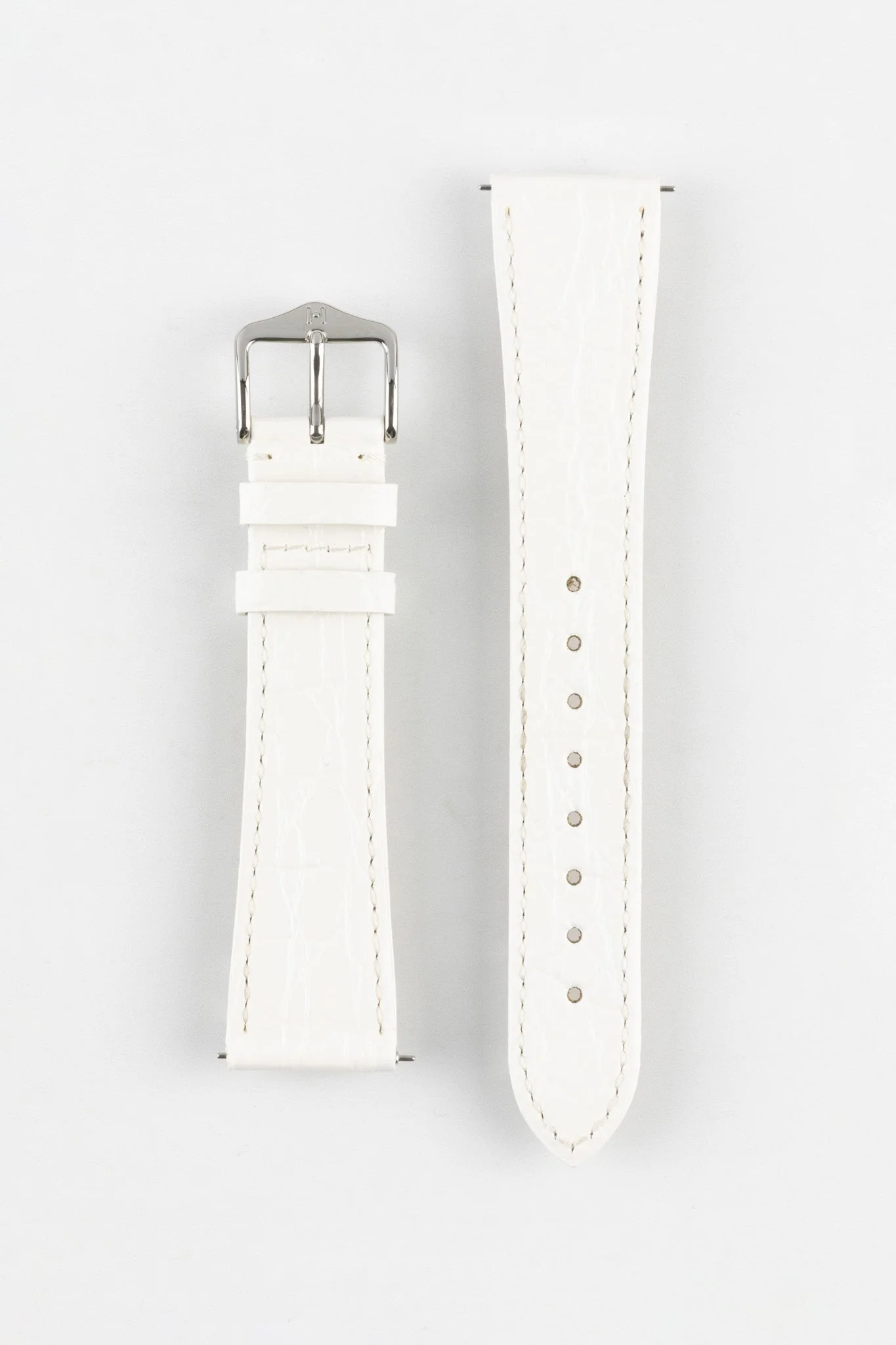 Hirsch GENUINE CROCO Shiny Crocodile Leather Watch Strap in WHITE
