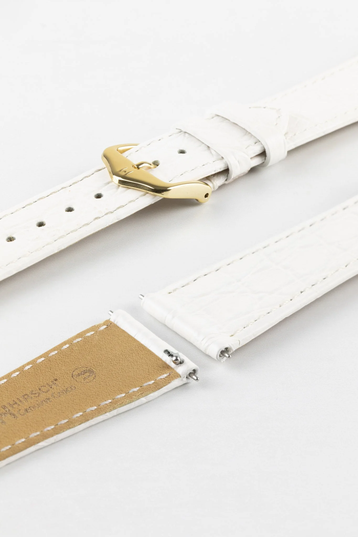 Hirsch GENUINE CROCO Shiny Crocodile Leather Watch Strap in WHITE - Image 8