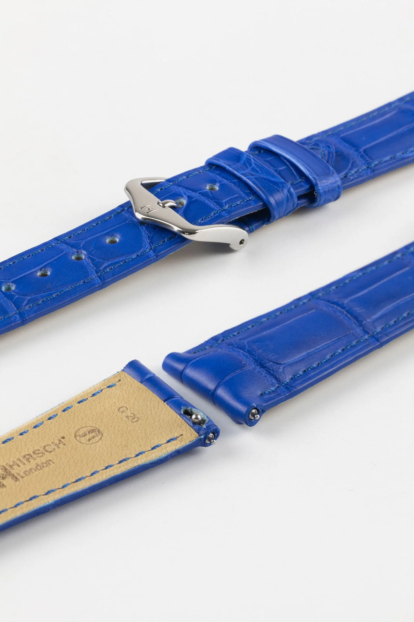 Hirsch LONDON Matt Alligator Leather Watch Strap in ROYAL BLUE - Image 7