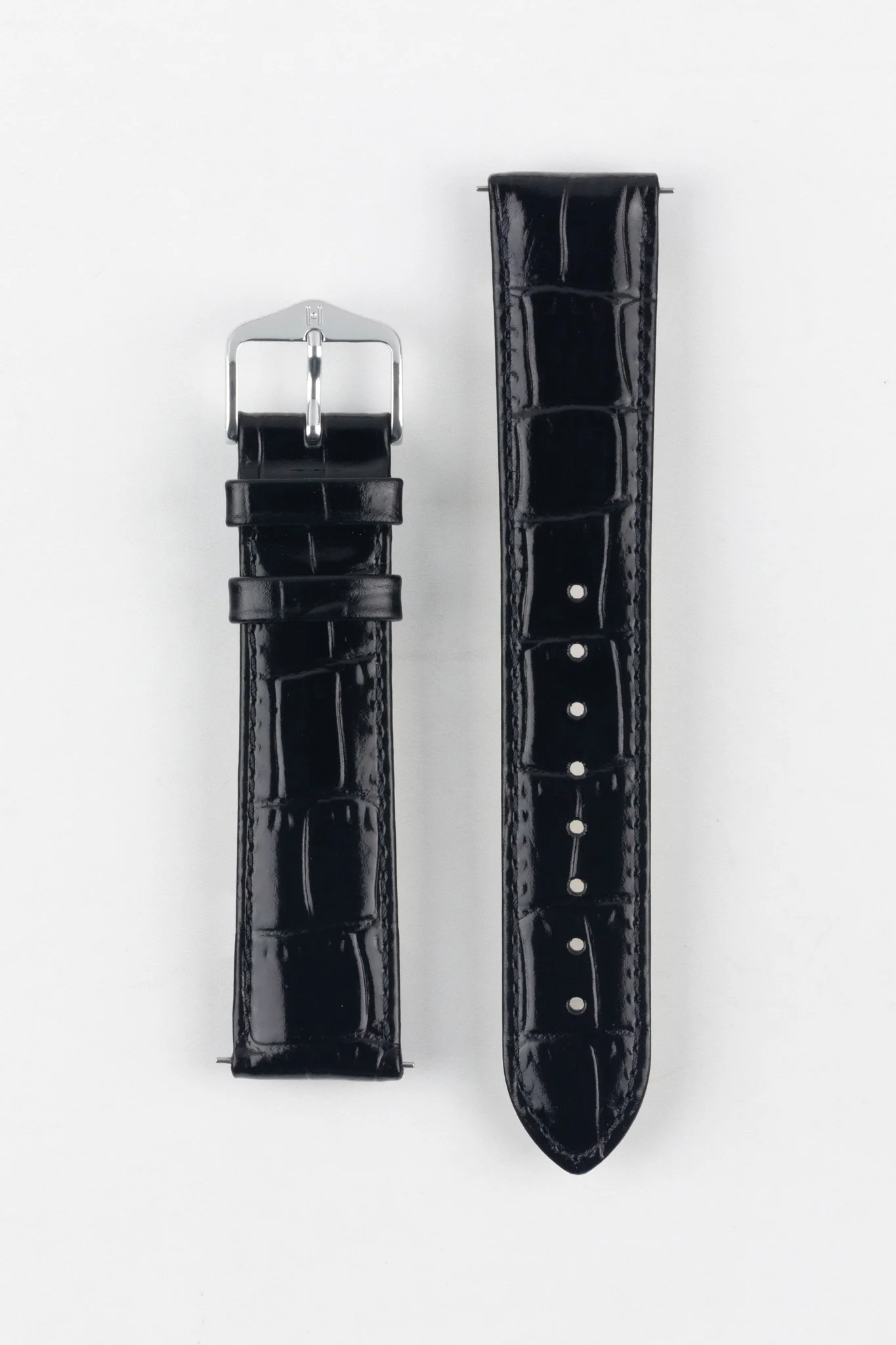 Hirsch LOUISIANALOOK Alligator Embossed Leather Watch Strap in BLACK