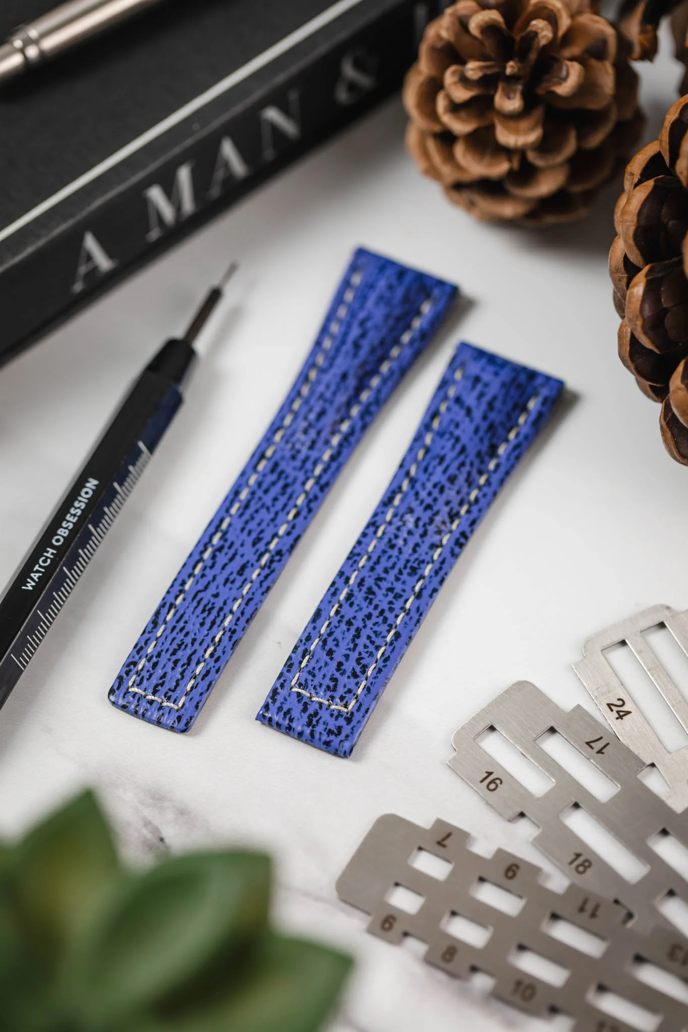 Hirsch NAVIGATOR Shark Skin Deployment Watch Strap in BLUE - Image 2