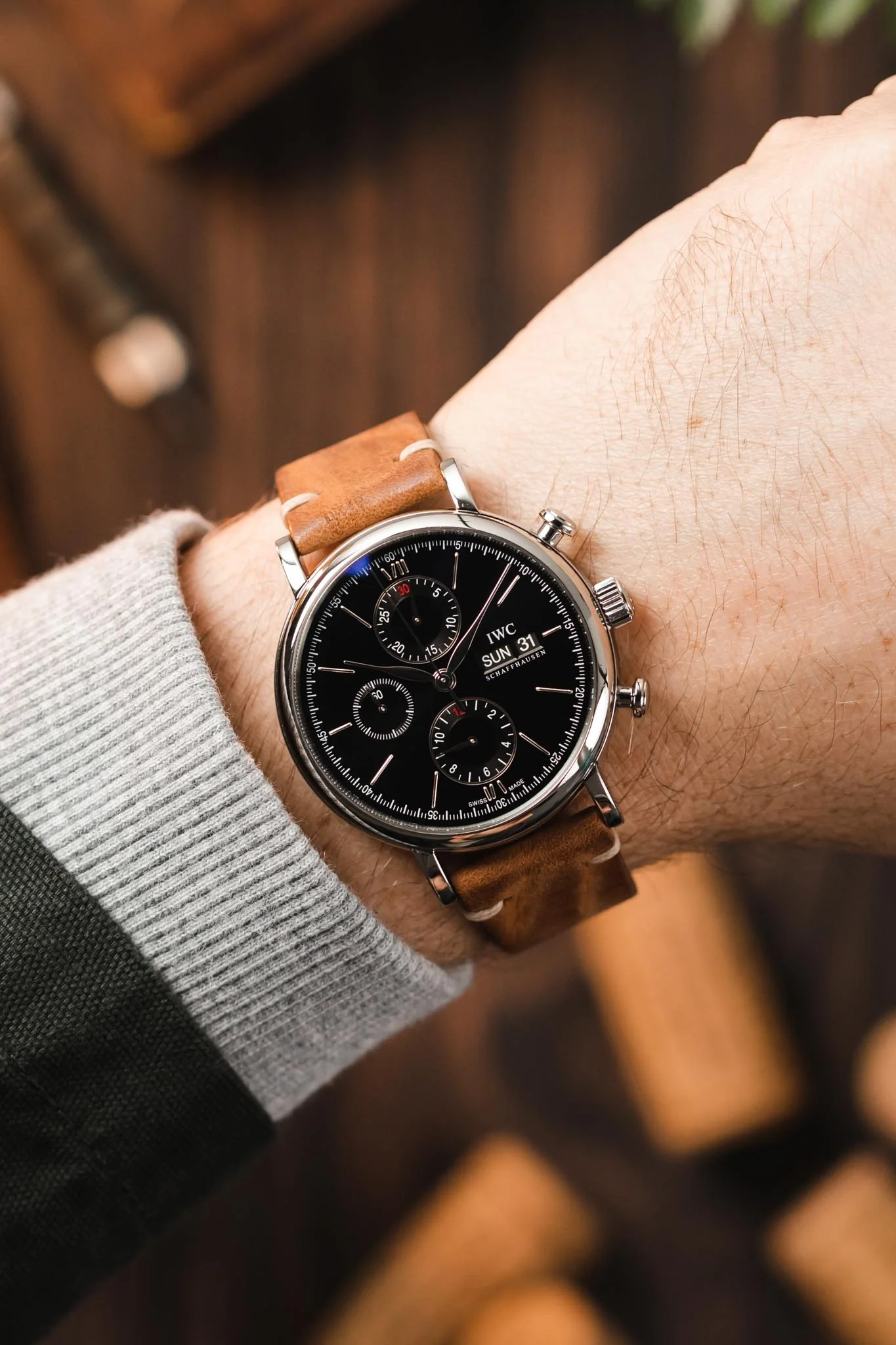 JPM Italian Vintage Leather Watch Strap in MID BROWN - Image 2