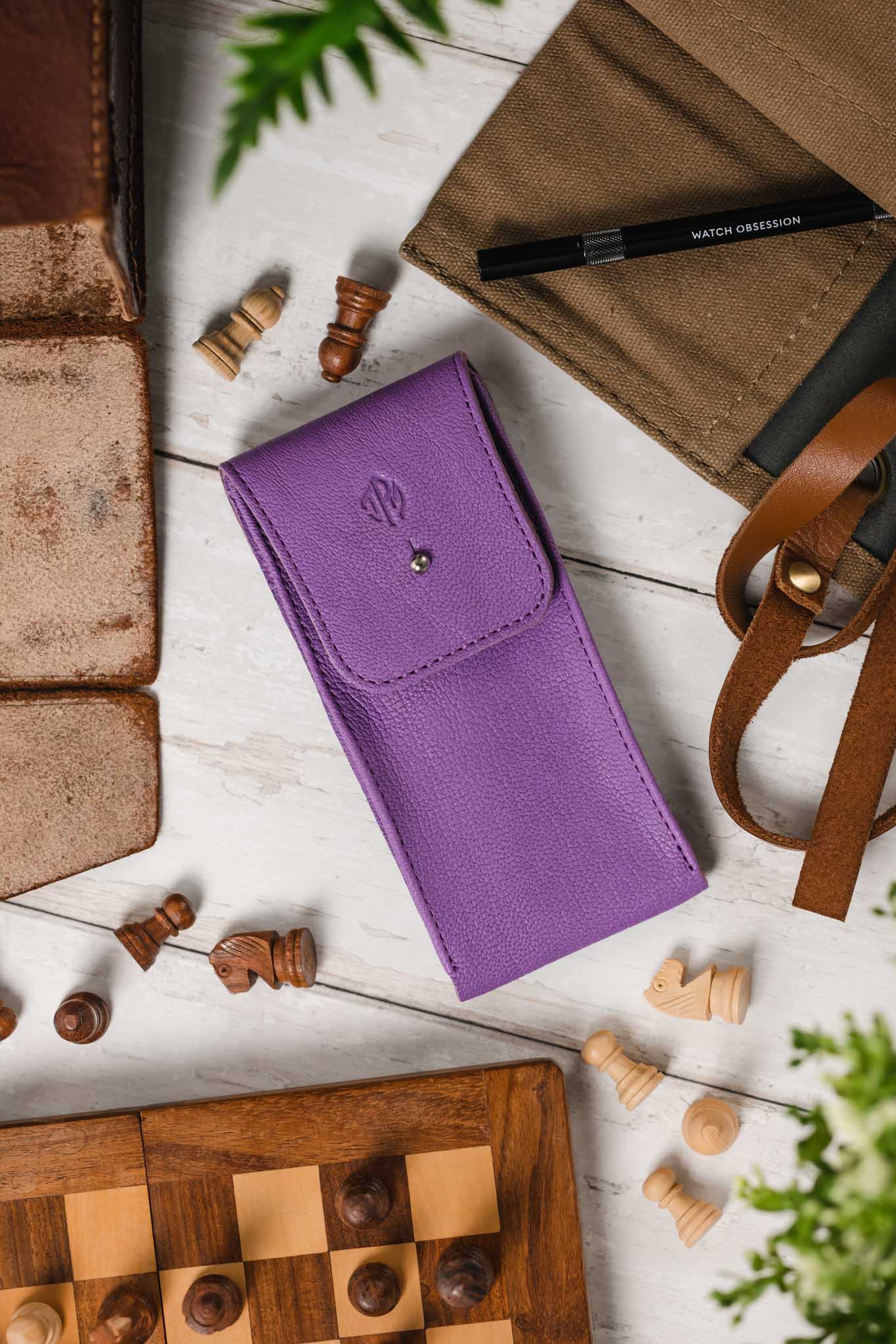 JPM Single Watch Leather Travel Pouch in PURPLE - Image 2