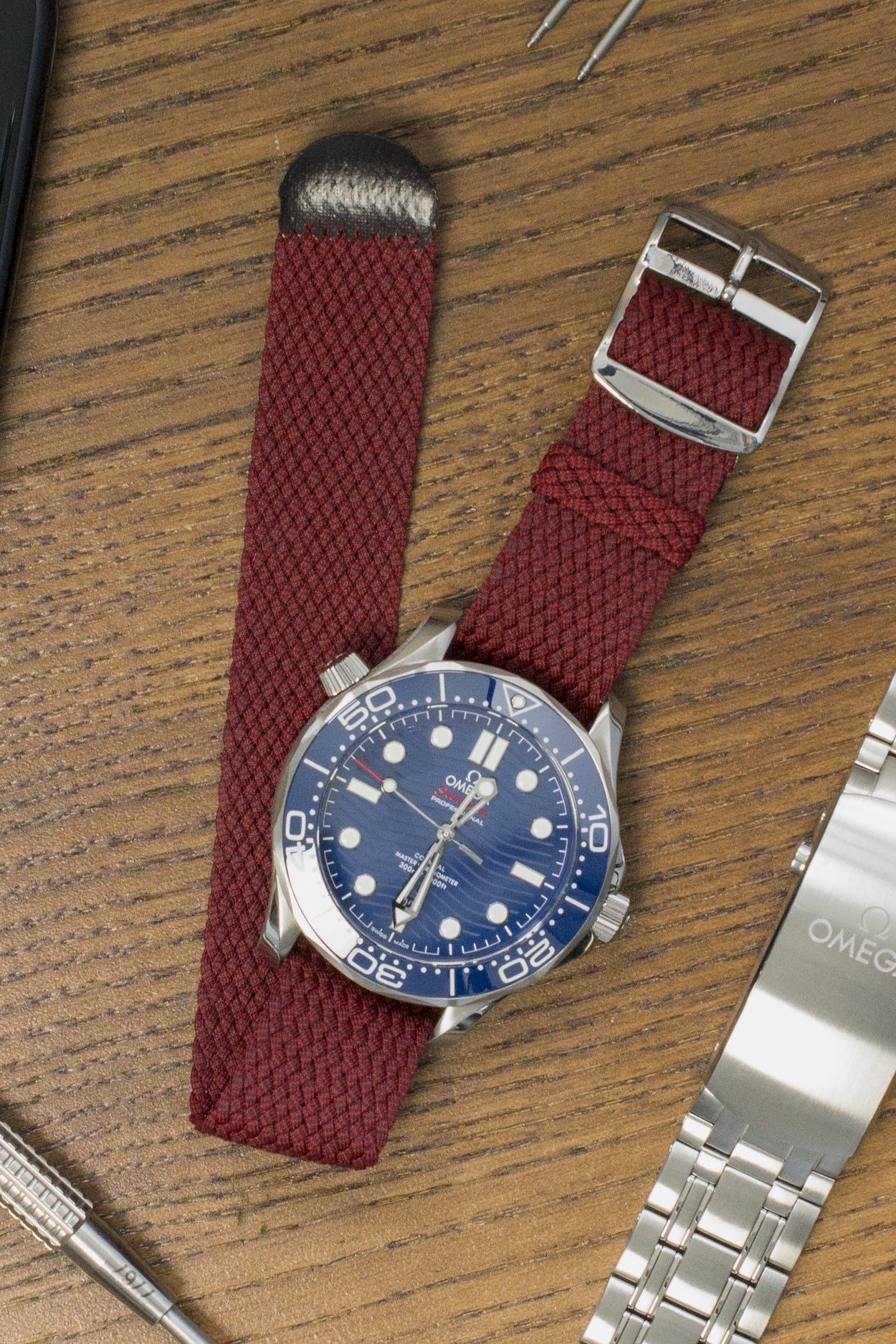 MELANGE PERLON Braided Watch Strap & Buckle in SANGRIA RED - Image 2