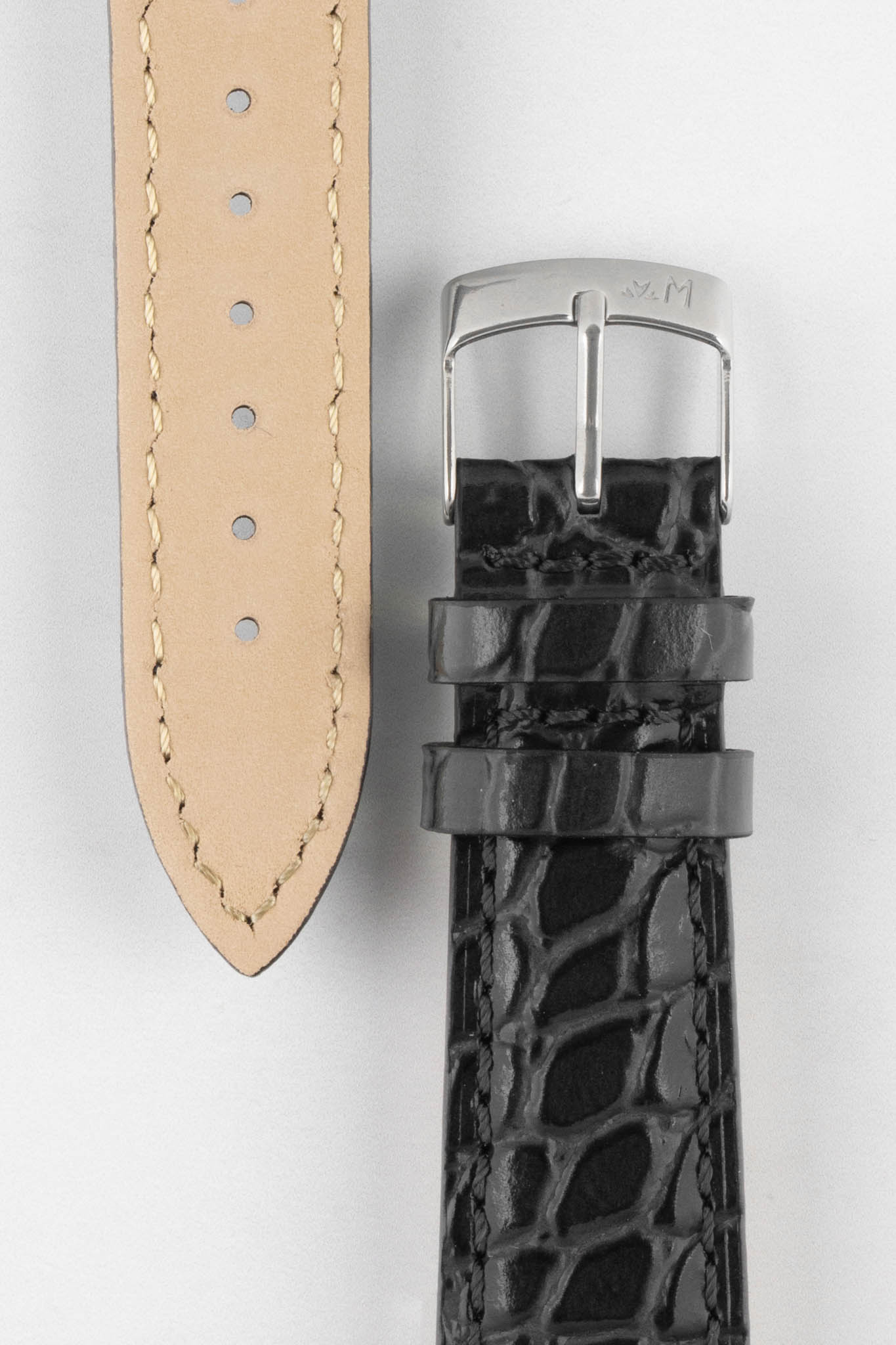 Morellato LIVERPOOL Crocodile-Embossed Calfskin Leather Performance Watch Strap in BLACK - Image 3