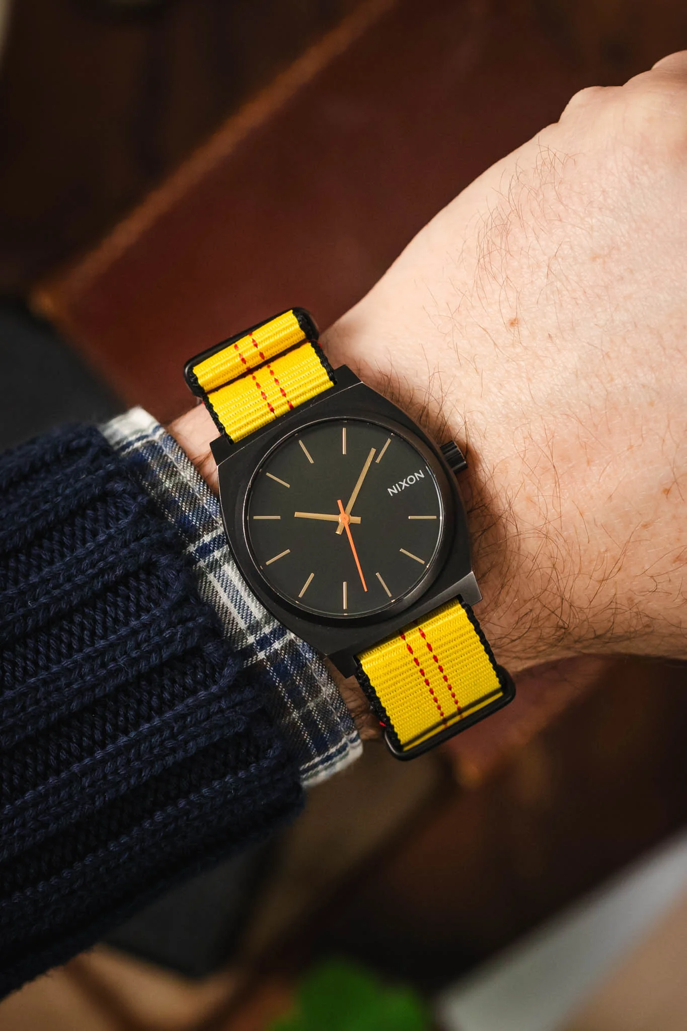 Nylon Centre-Stitch Strap in YELLOW with Red Stitch and PVD Buckle & Keepers - Image 2