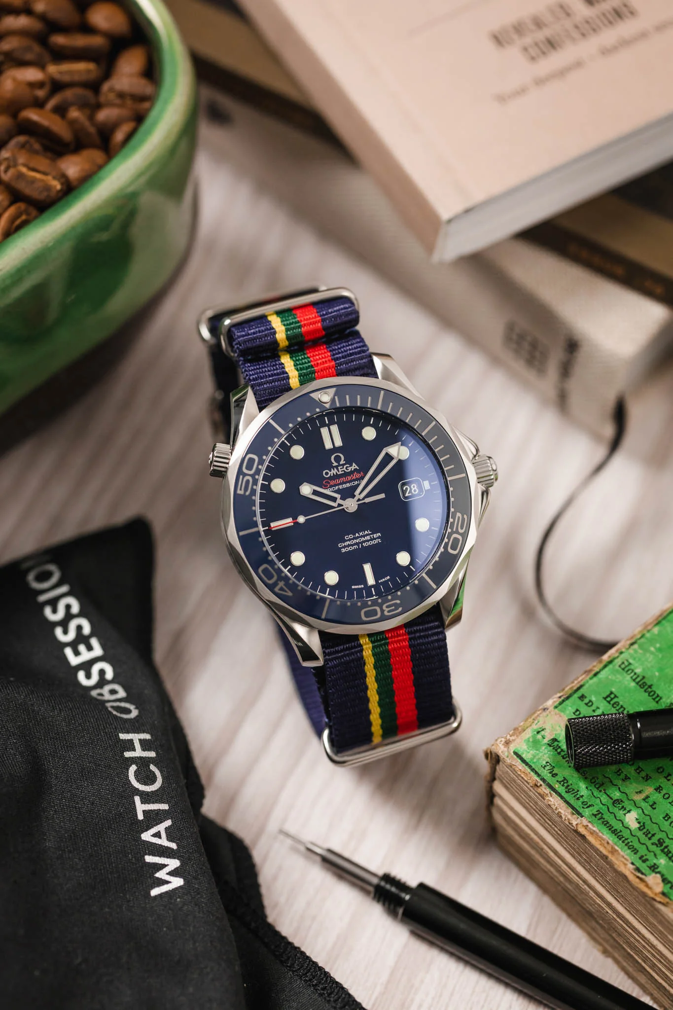Nylon Watch Strap in BLUE / RED / GREEN / YELLOW Stripes with Polished Buckle & Keepers - Image 4