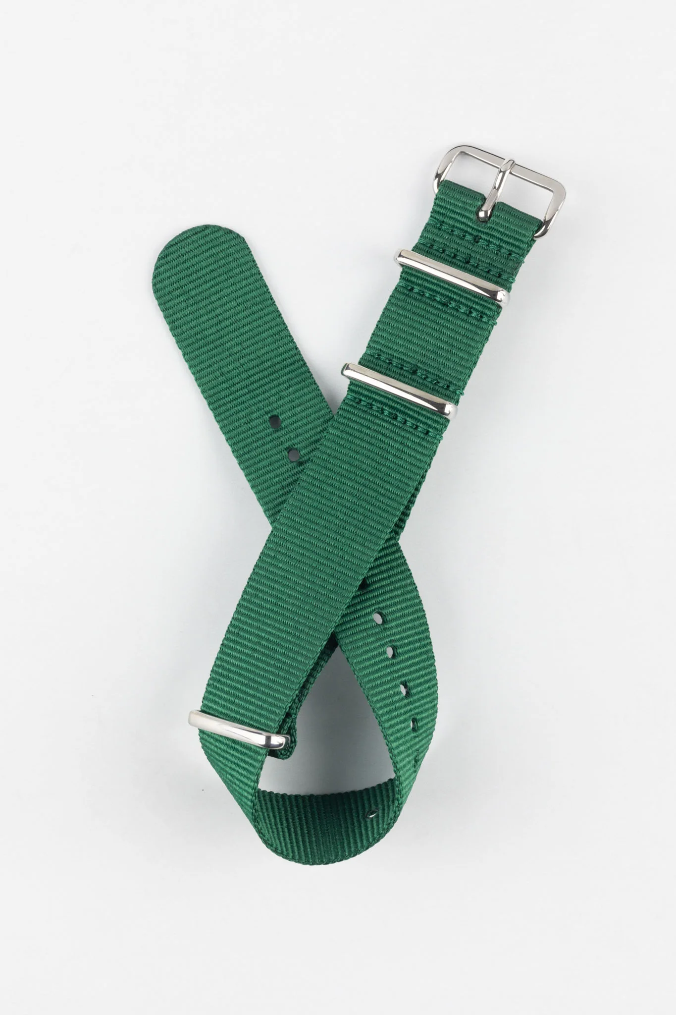 Nylon Watch Strap in EMERALD GREEN with Polished Buckle and Keepers