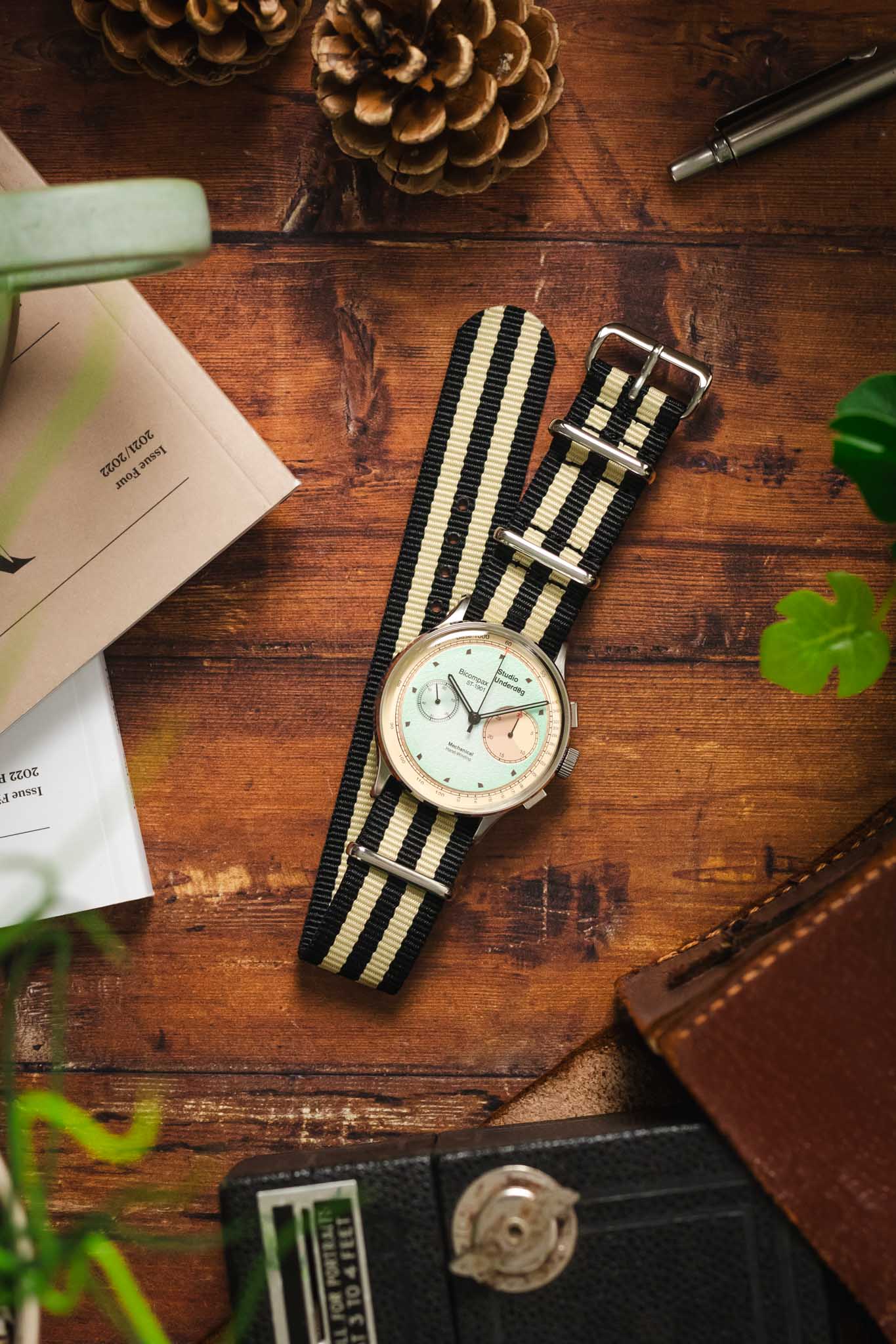 Nylon Watch Strap in BLACK with BEIGE Stripes - Image 6