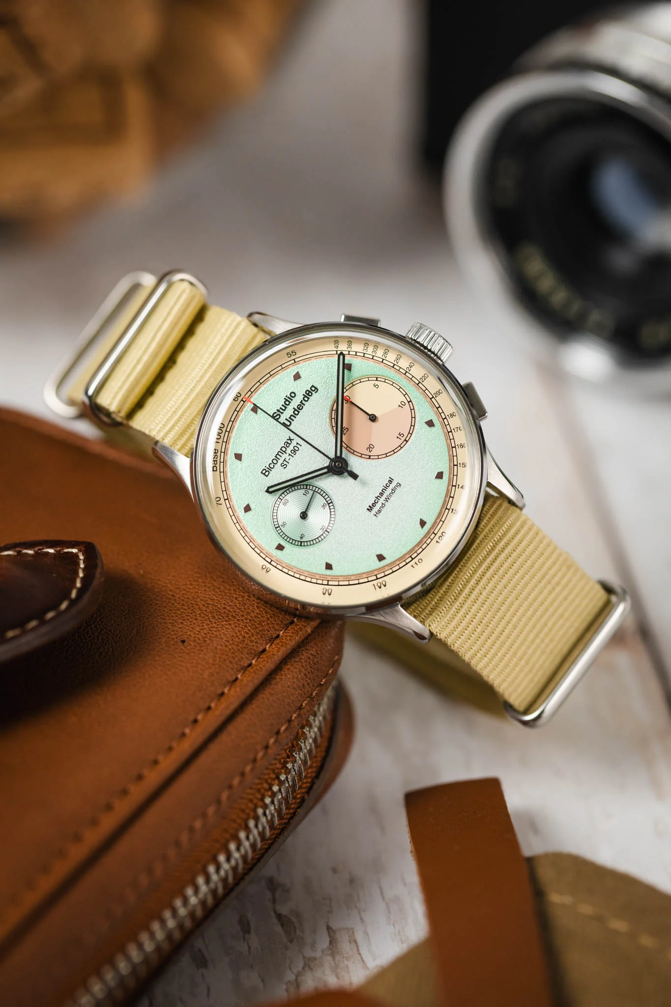 Nylon Watch Strap in BEIGE with Polished Buckle and Keepers - Image 4