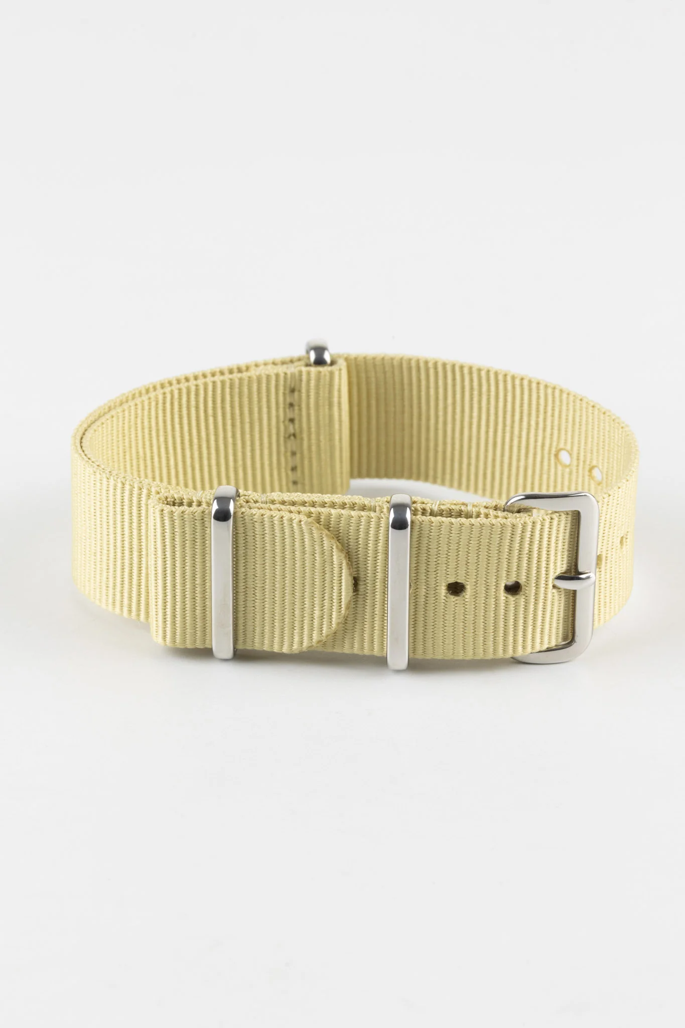 Nylon Watch Strap in BEIGE with Polished Buckle and Keepers - Image 5