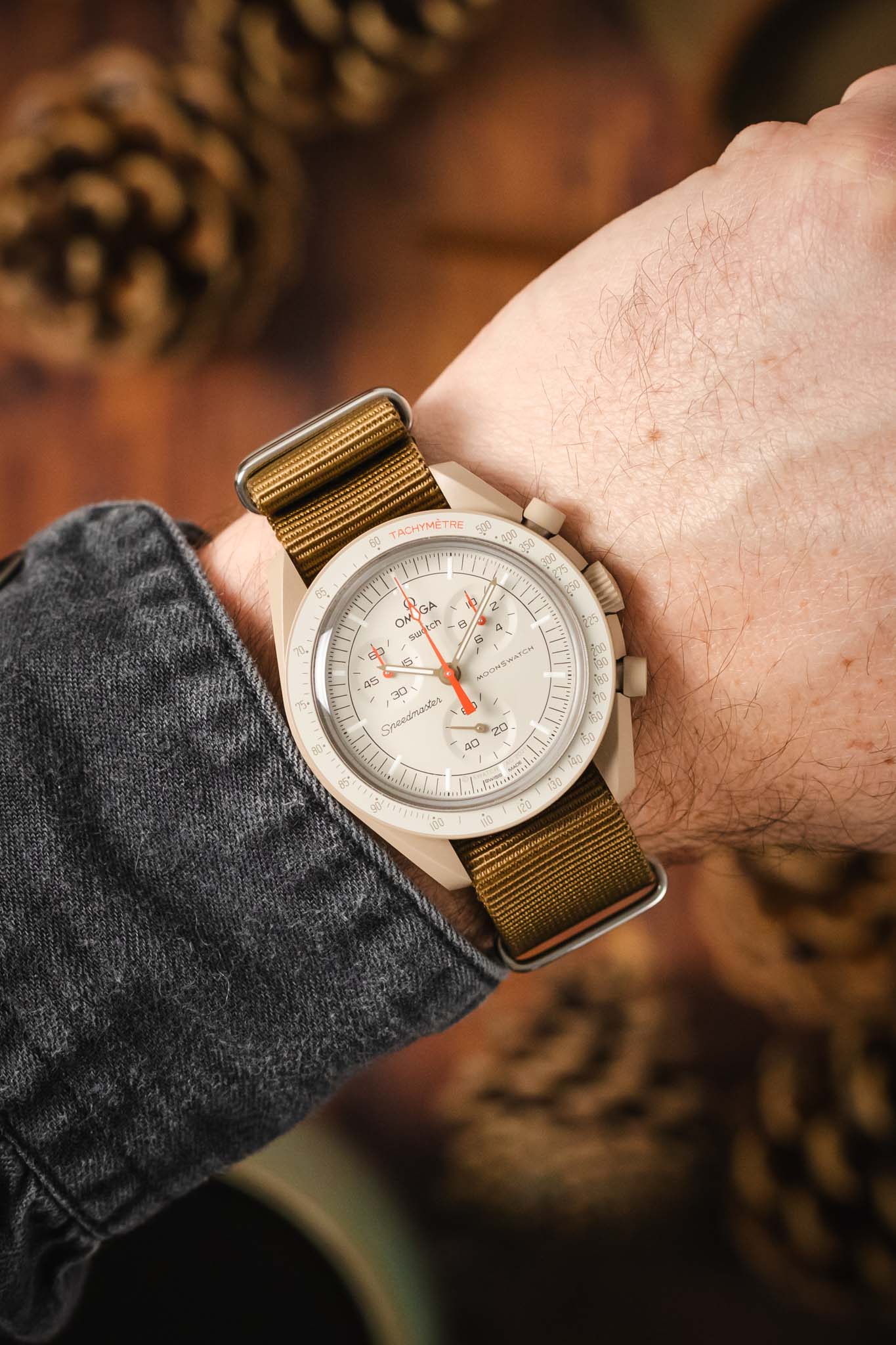 Nylon Watch Strap in KHAKI with Polished Buckle and Keepers - Image 2