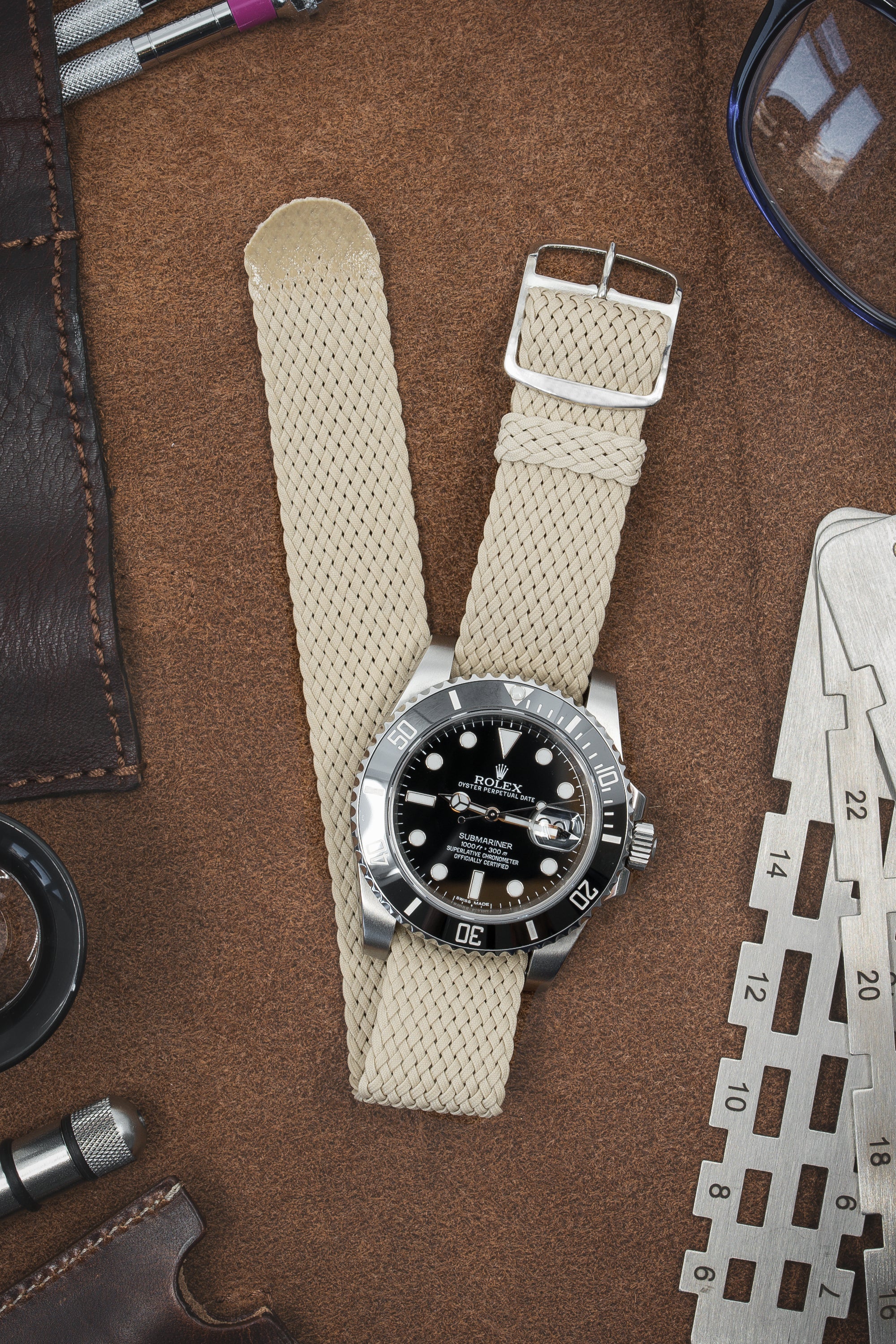 PERLON Braided One Piece Watch Strap & Buckle in BEIGE - Image 2
