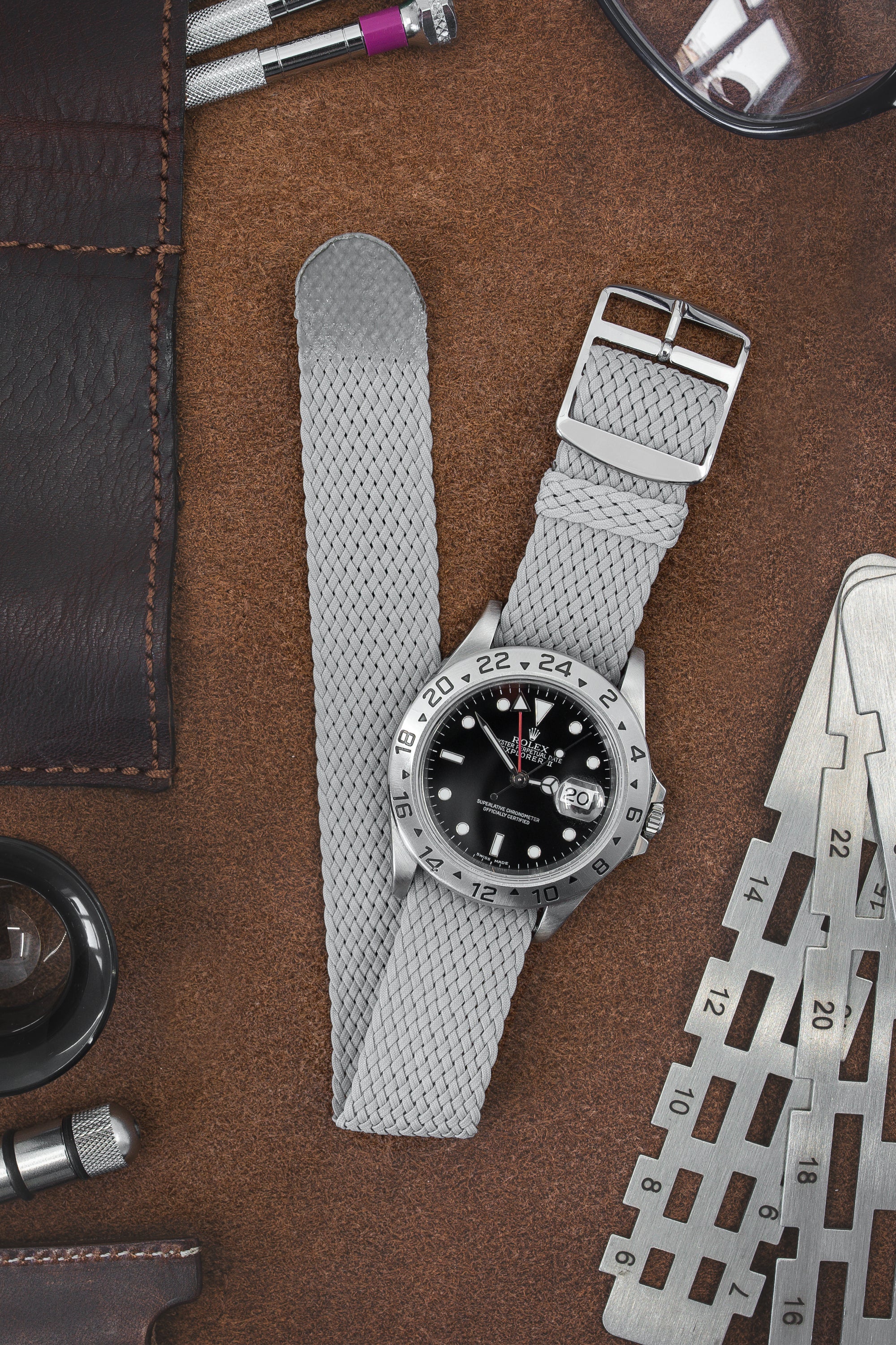PERLON Braided One Piece Watch Strap & Buckle in GREY - Image 2