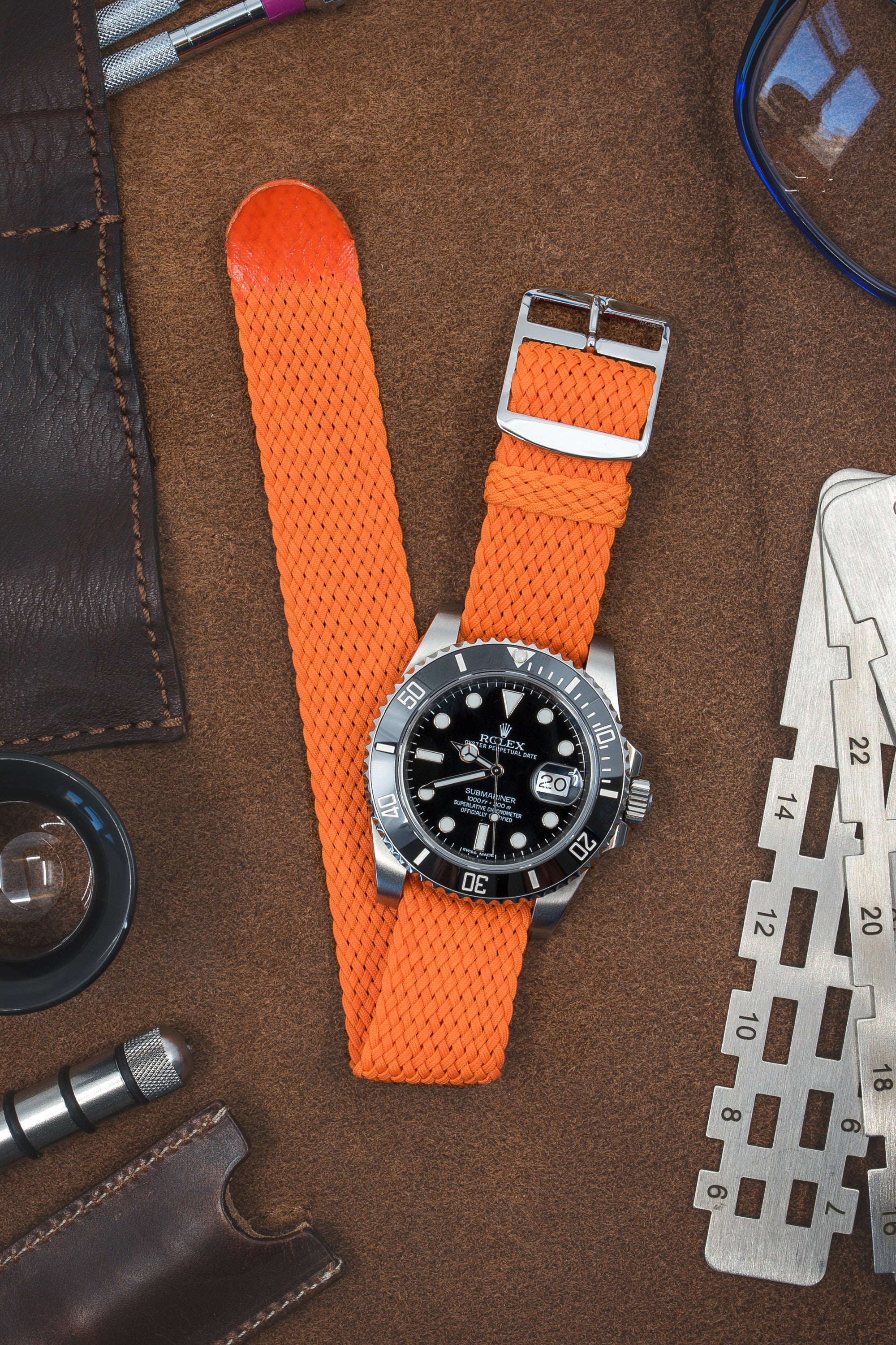 PERLON Braided One Piece Watch Strap & Buckle in ORANGE - Image 2