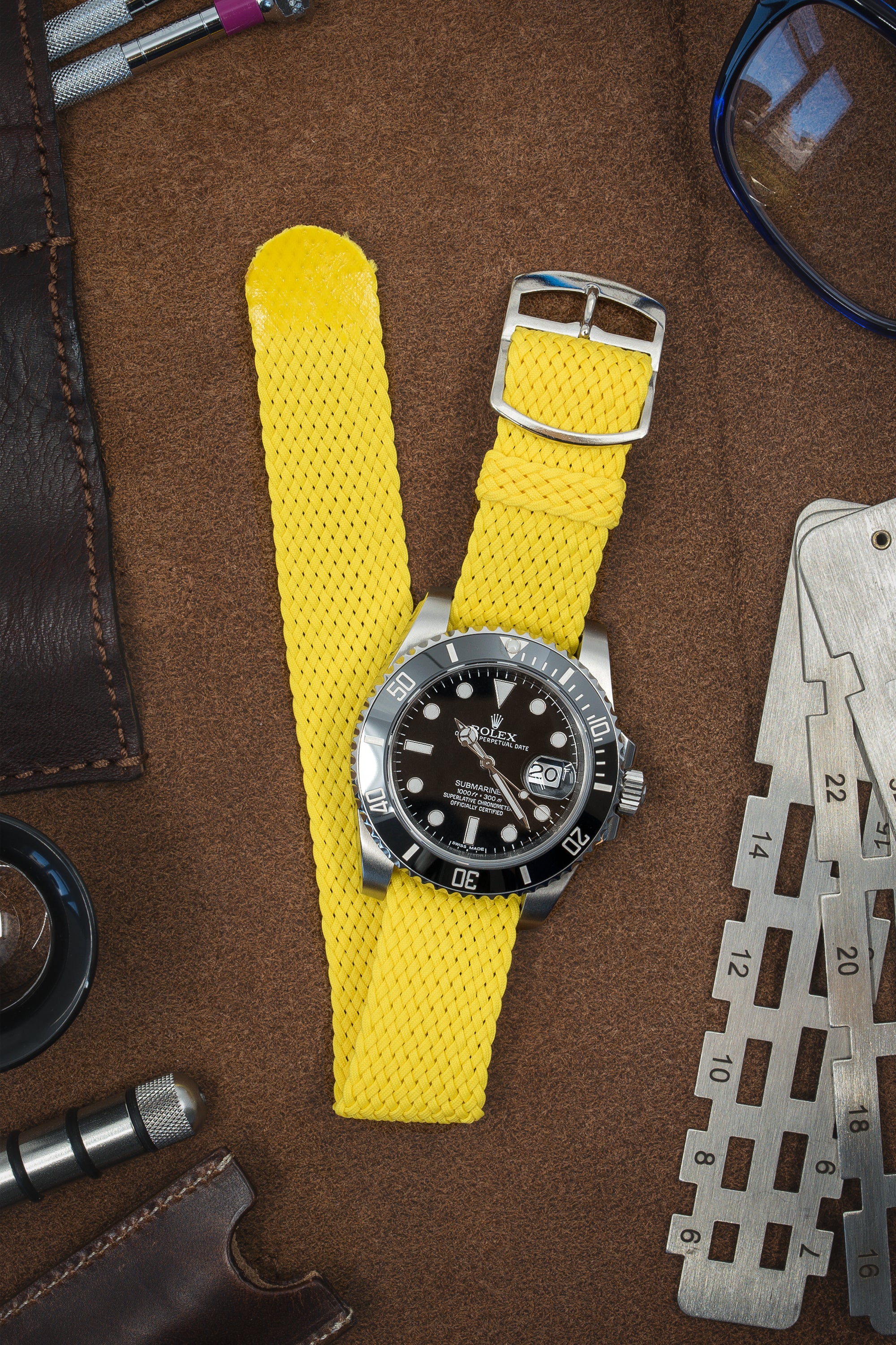 PERLON Braided One Piece Watch Strap & Buckle in YELLOW - Image 2