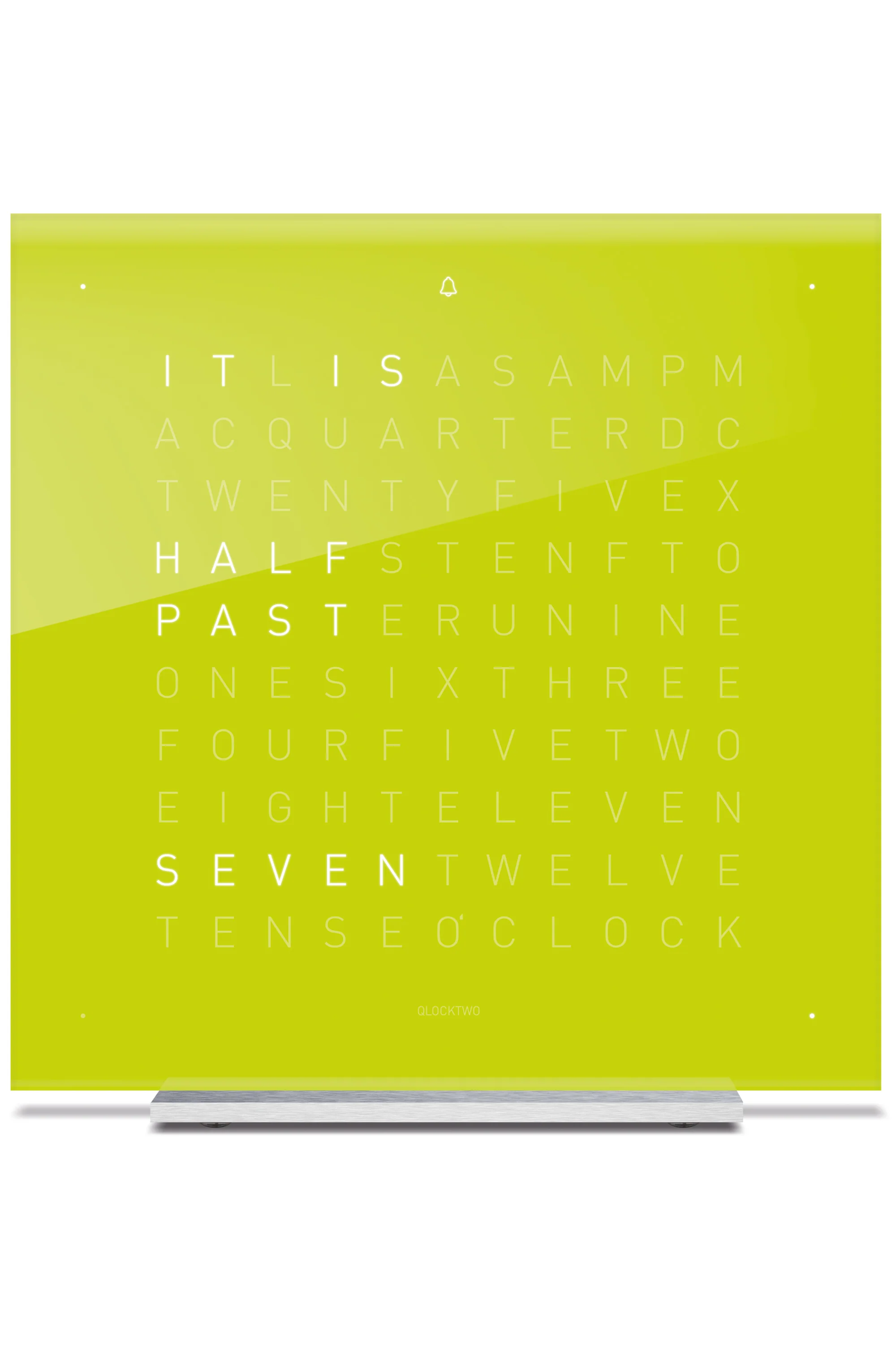 QLOCKTWO TOUCH Aluminium Desk Clock with LIME JUICE Acrylic Faceplate - Image 2