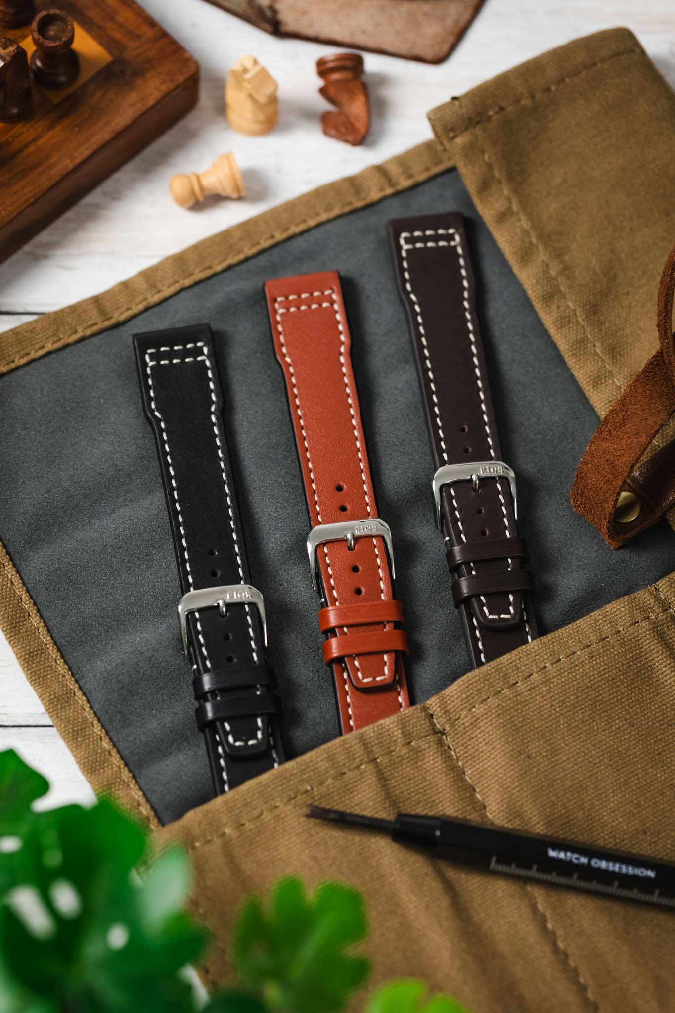RIOS1931 BLIZZARD Genuine Calfskin Leather Watch Strap in Cognac - Image 3