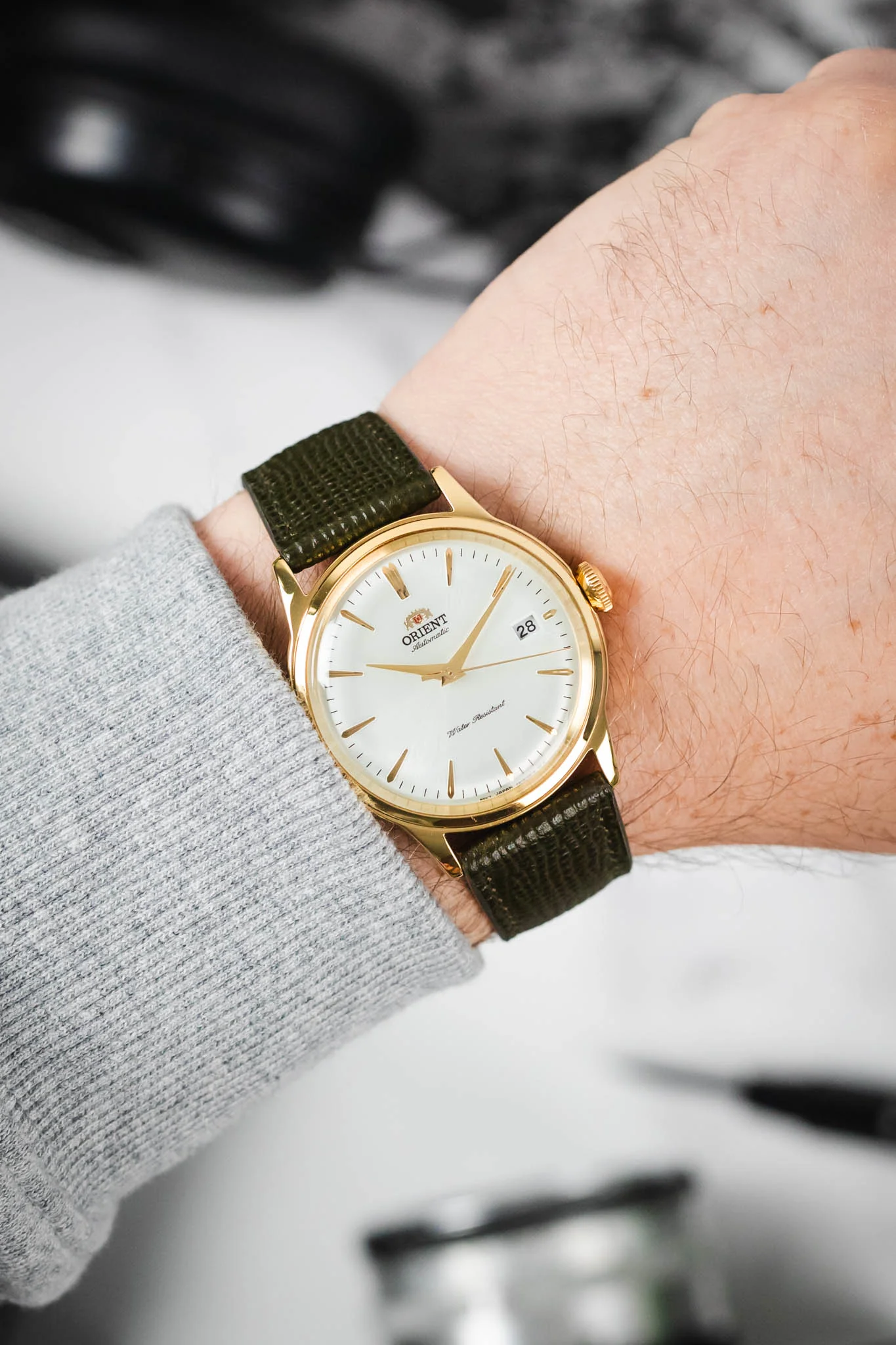 RIOS1931 FRENCH Leather Watch Strap in OLIVE DRAB - Image 2