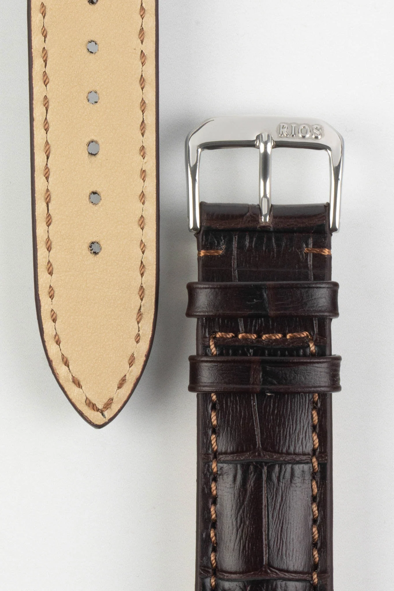 RIOS1931 LOUISIANA Alligator-Embossed Leather Watch Strap in MOCHA - Image 3