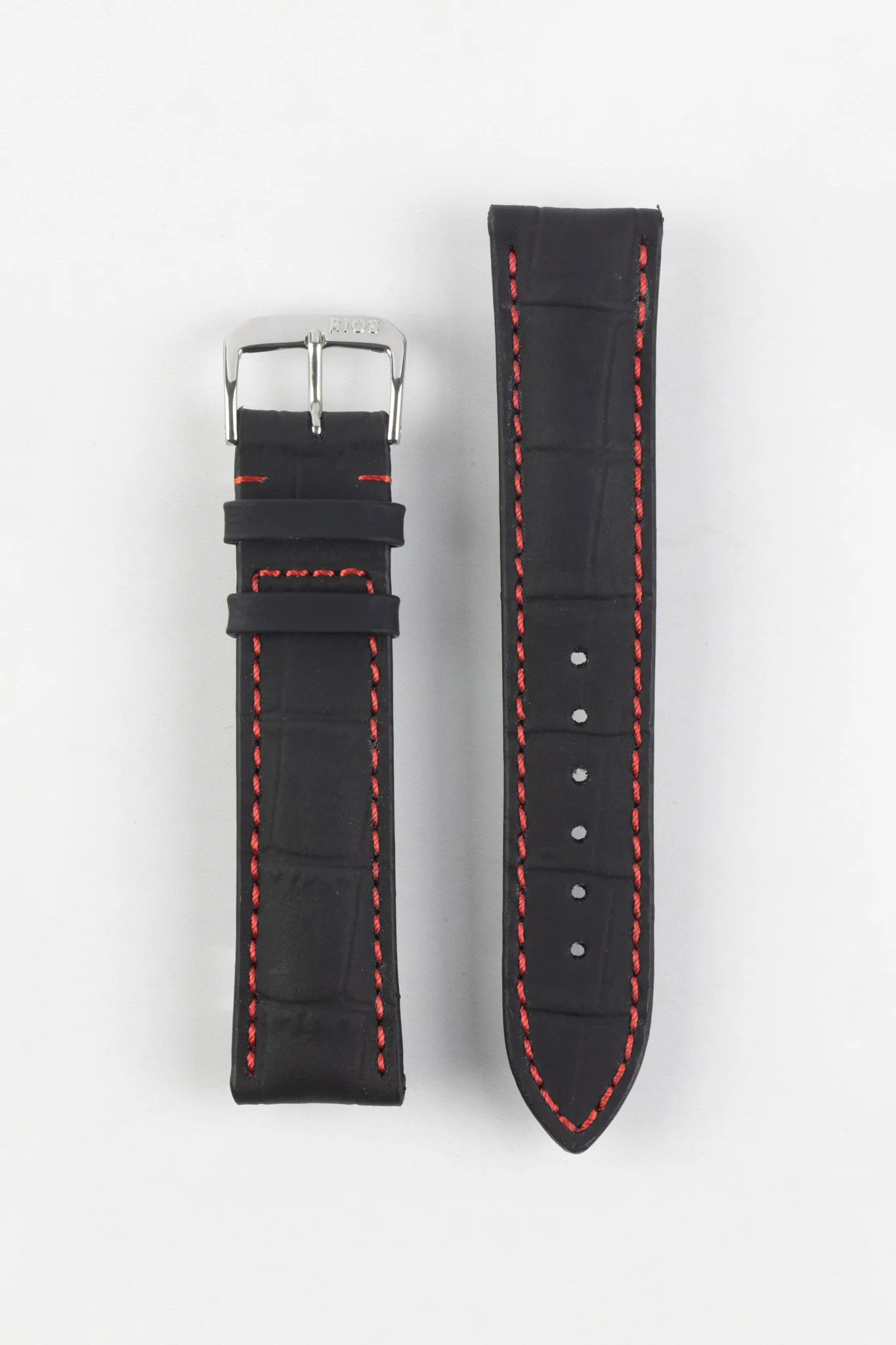 RIOS1931 SPEED Water Resistant Alligator-Embossed Leather Watch Strap in BLACK
